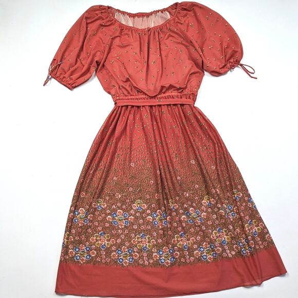 Vintage Dress Women's Size S/M Rust Floral Hem Boho - Picture 1 of 12